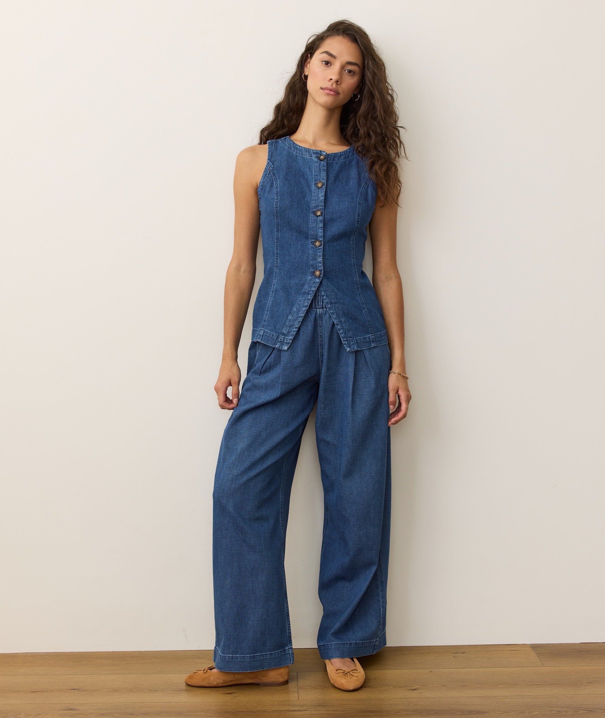 Allison Pleated Wide Leg Denim Trouser