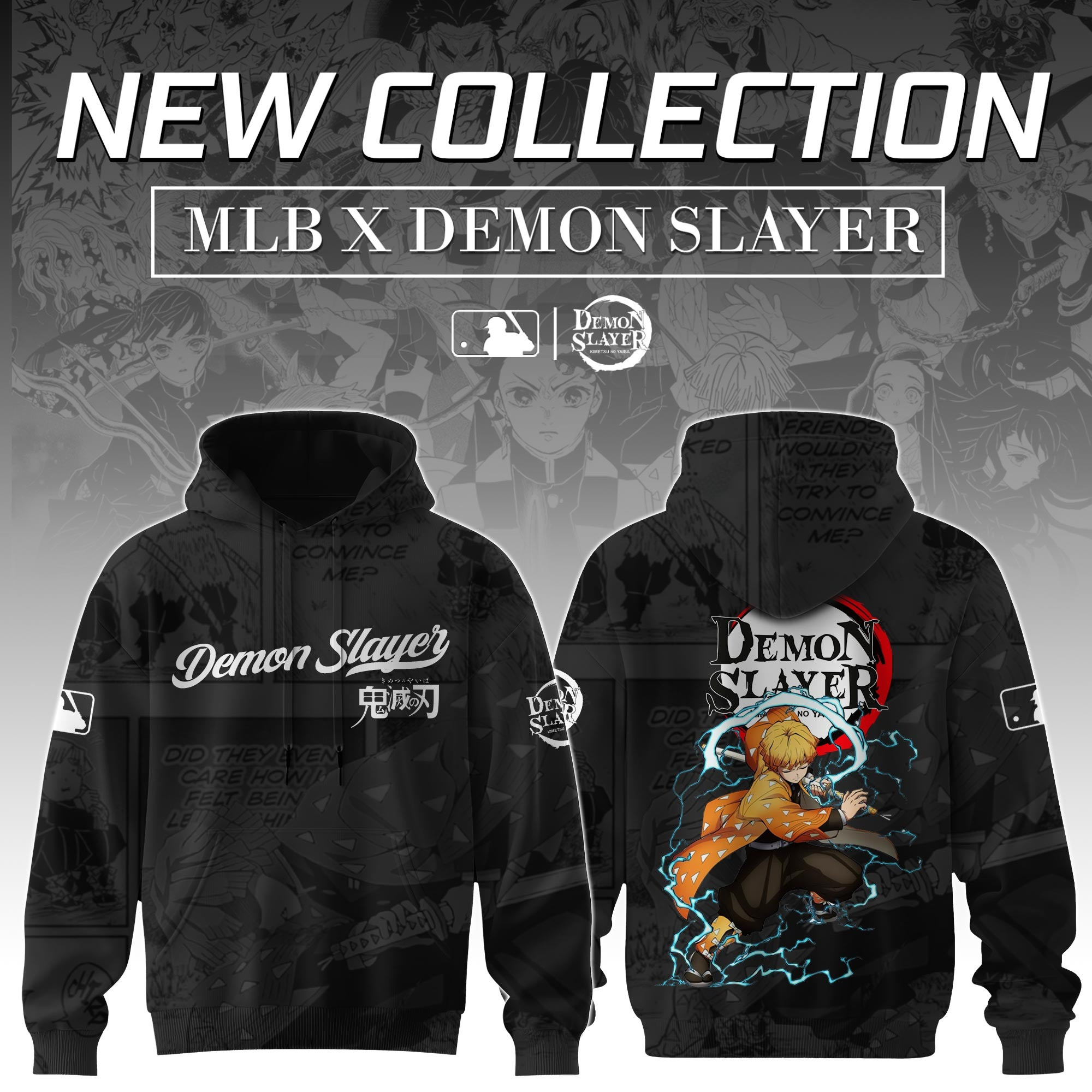 Agatsuma Zenitsu Demon Slayer x MLB Baseball Hoodie Editions Best Gift For Anime Lovers