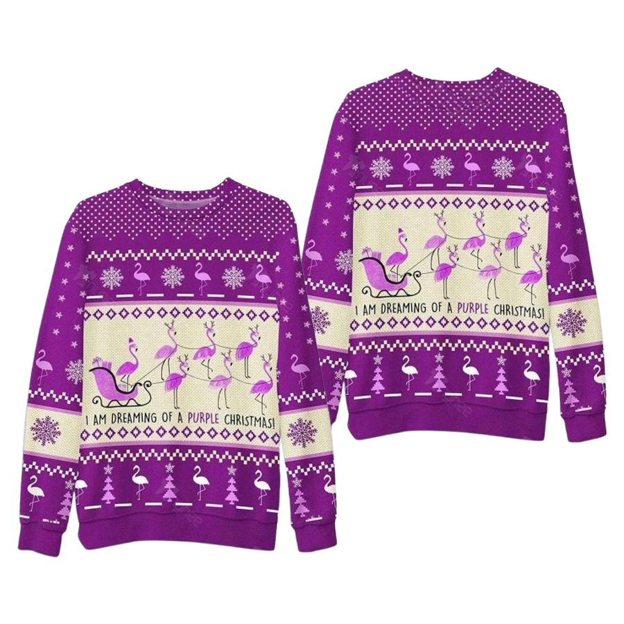 Alzheimer Flamingo I Am Dreaming Of Purple Ugly Christmas Sweater