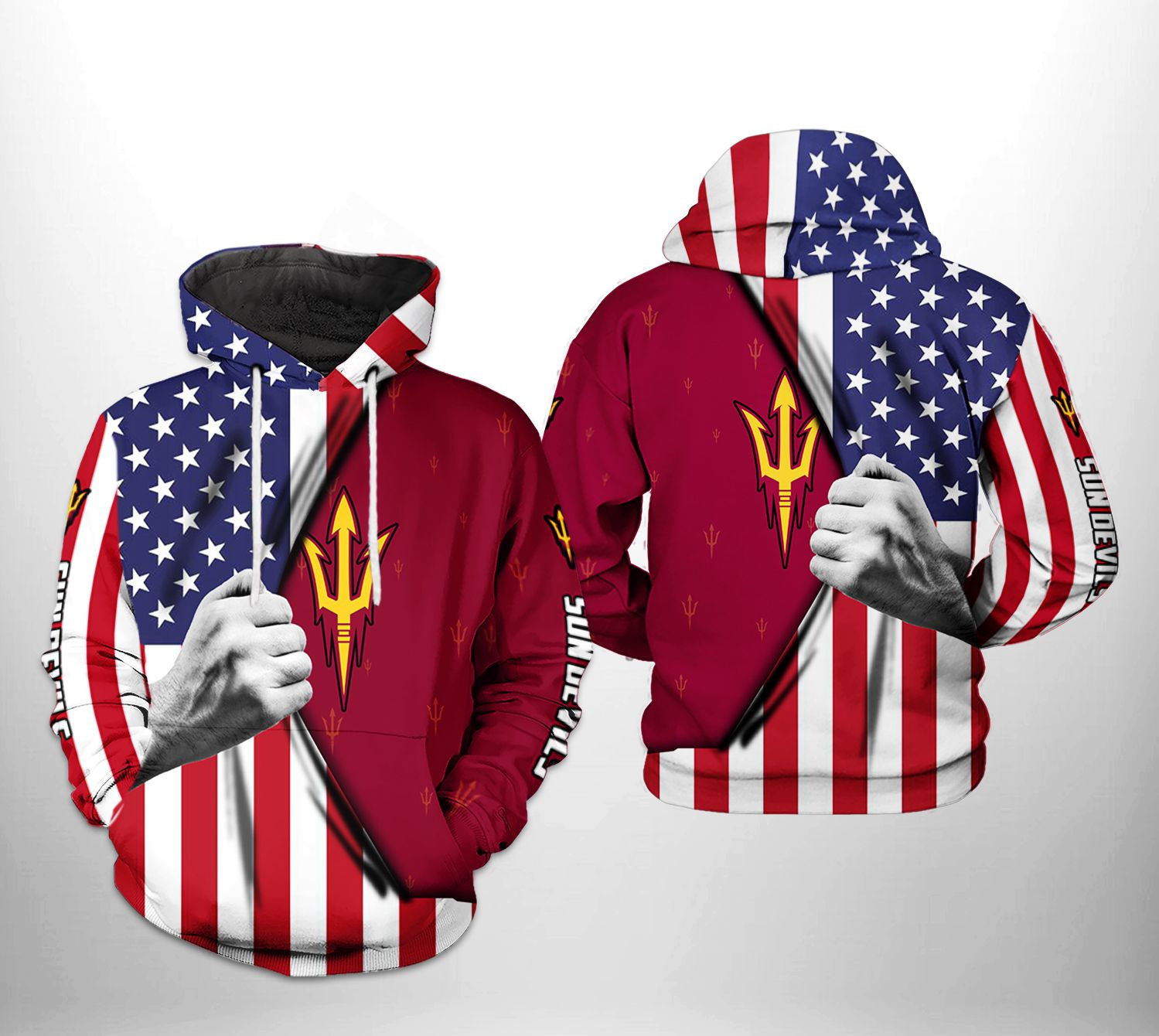 Arizona State Sun Devils NCAA US FLag Hoodie Zip Hoodie Version 2970