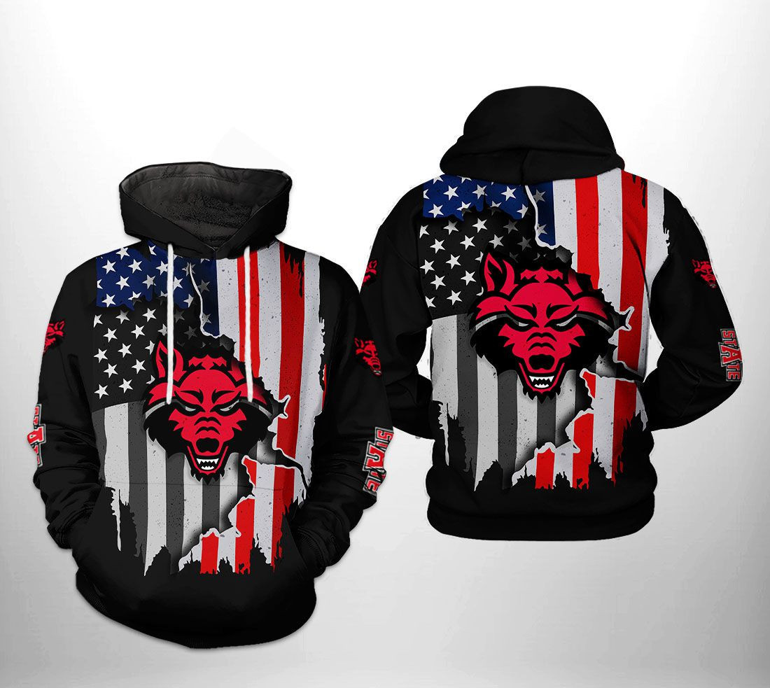 Arkansas State Red Wolfs NCAA US Flag Hoodie Zip Hoodie Version 2919