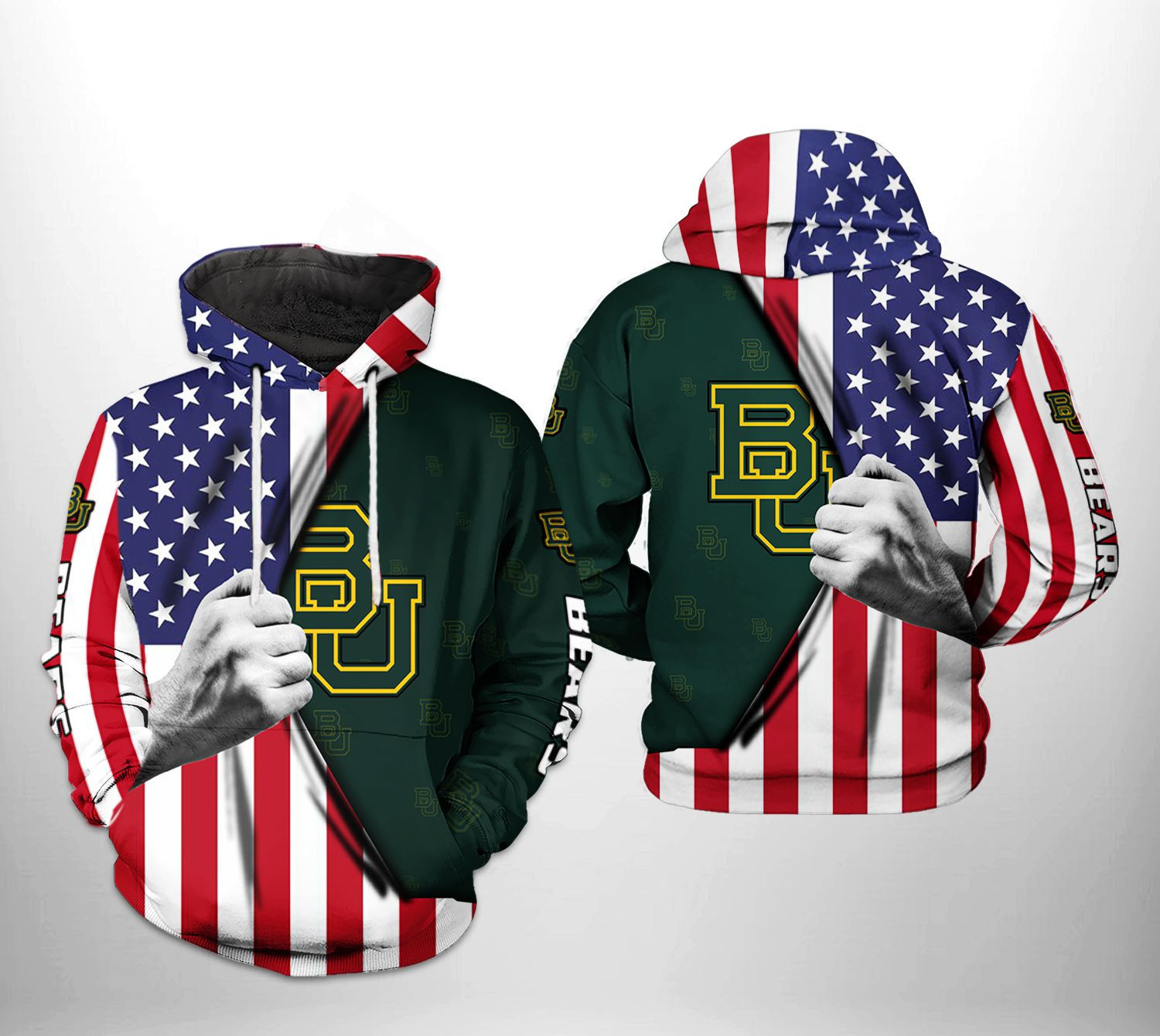Baylor Bears NCAA US FLag Hoodie Zip Hoodie Version 2760