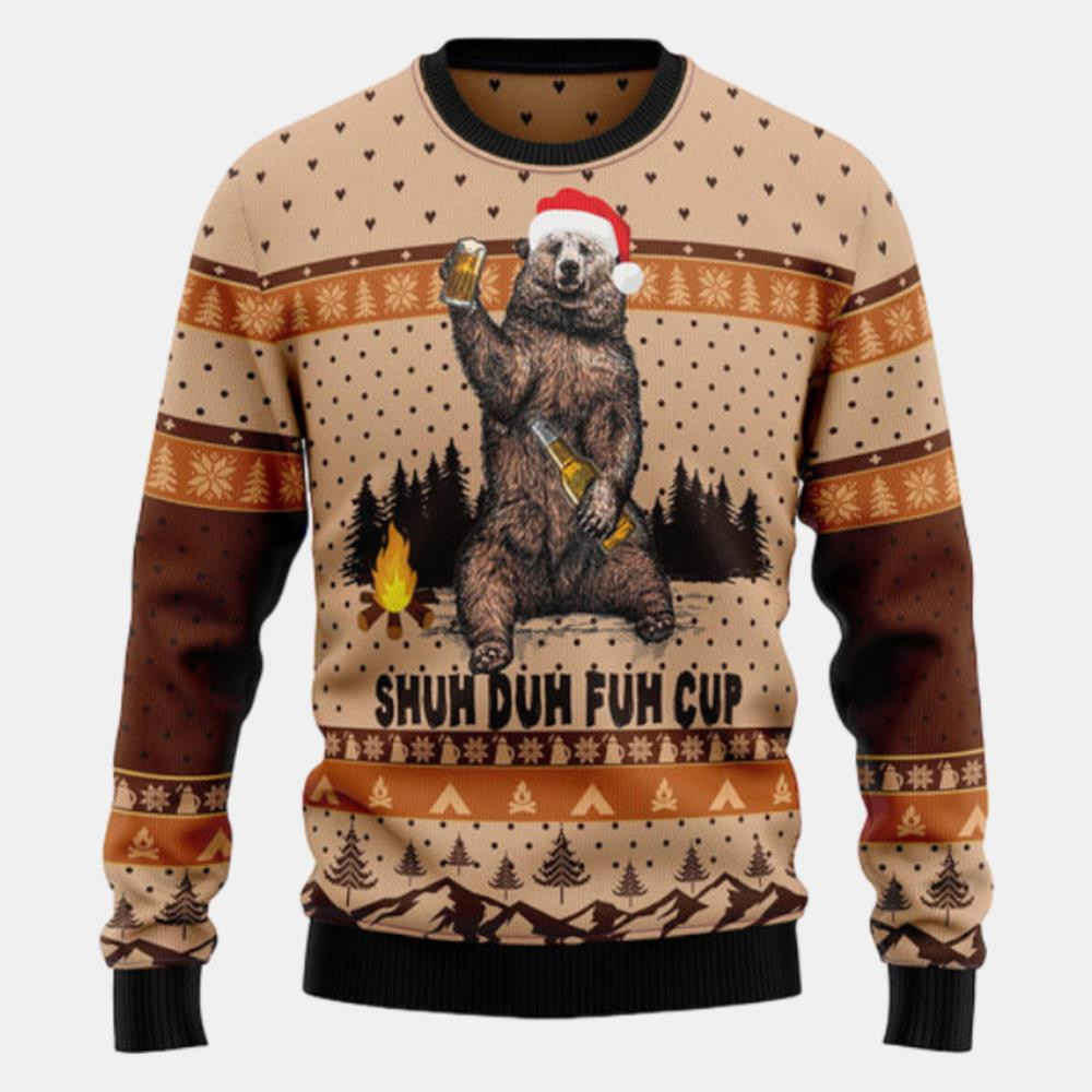 Bear Camping Shuh Duh Fuh Cup Ugly Christmas Sweater