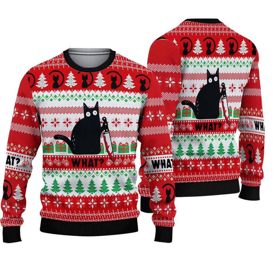 Black Cat What Ugly Christmas Sweater