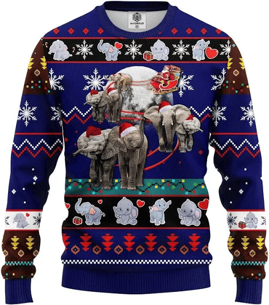 Blue Amazing Elephant Noel Ugly Christmas Sweater