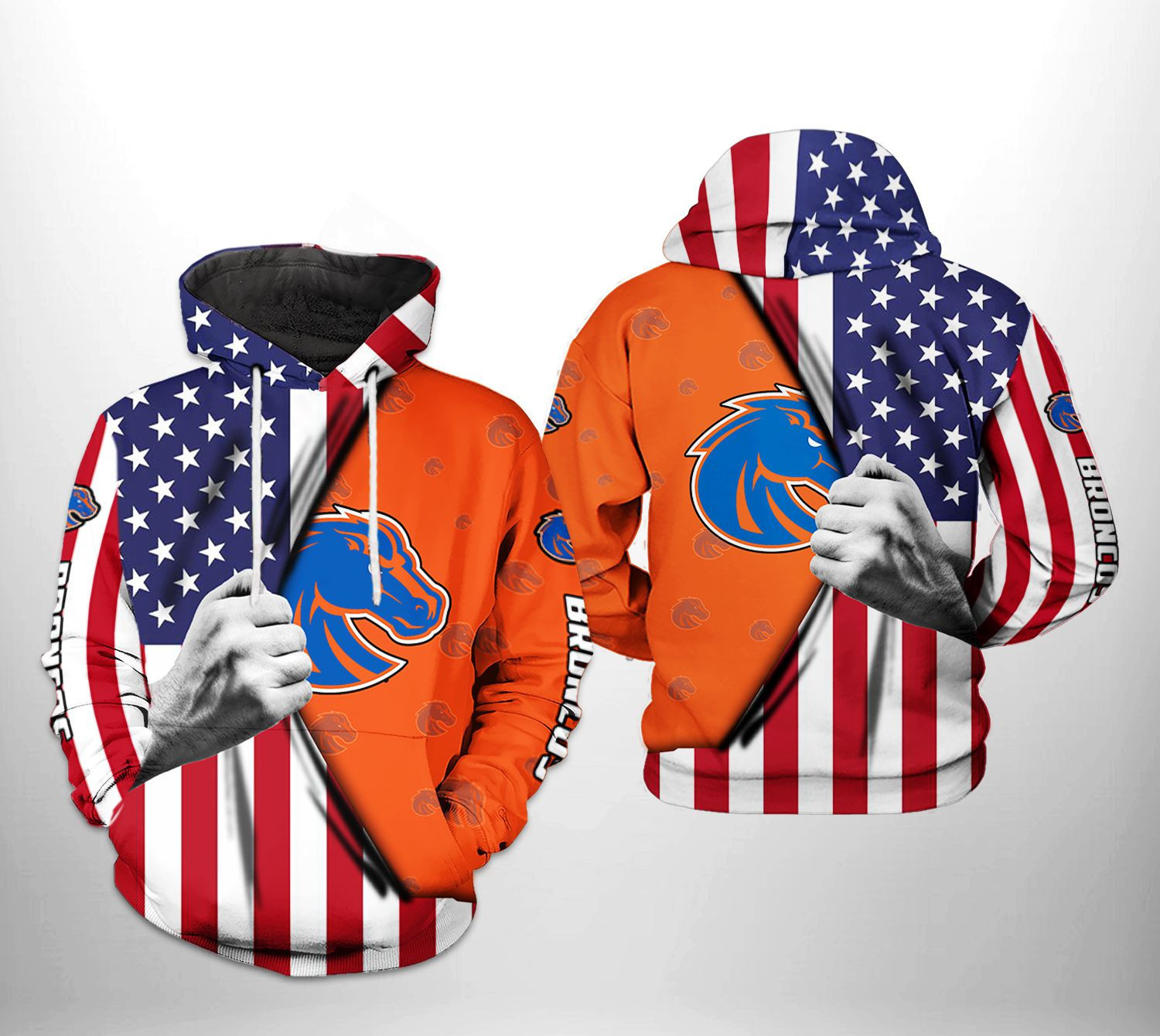 Boise State Broncos NCAA US FLag Hoodie Zip Hoodie Version 1710