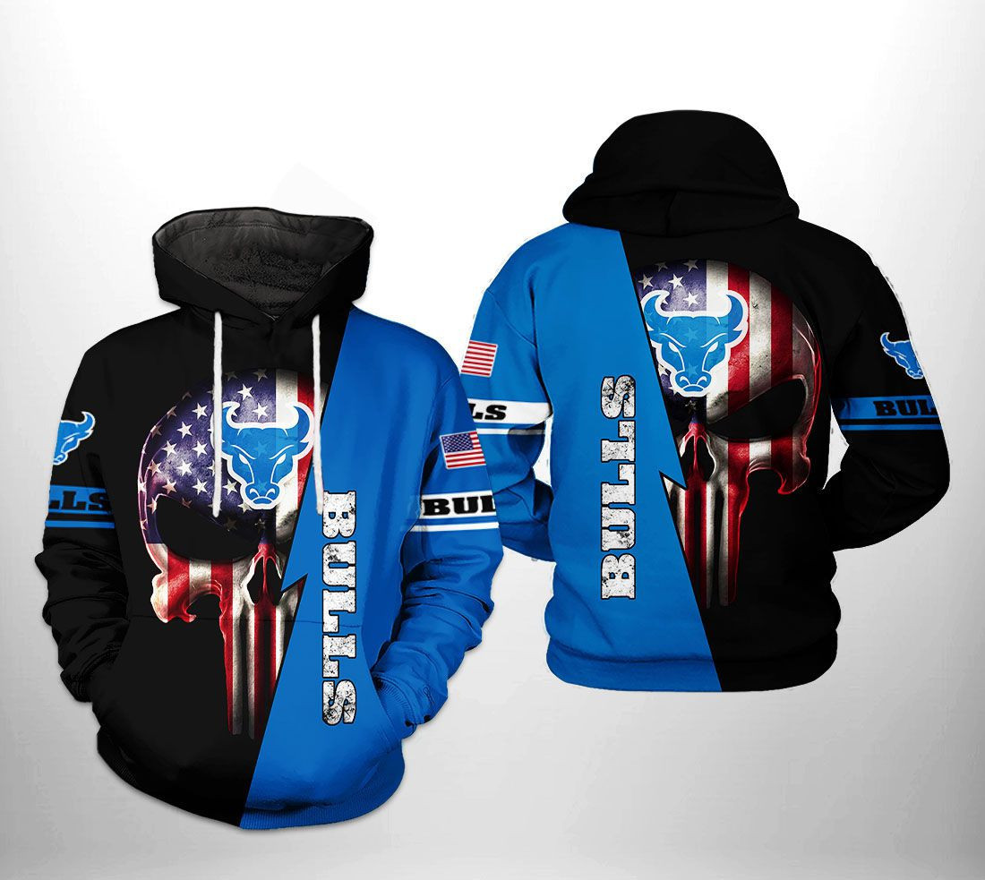 Buffalo Bulls NCAA US Flag Skull Hoodie Zip Hoodie