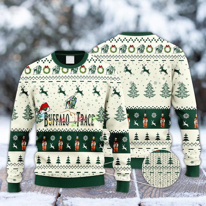 Buffalo Trace Bourbon Reindeer Snowy Night Ugly Sweater