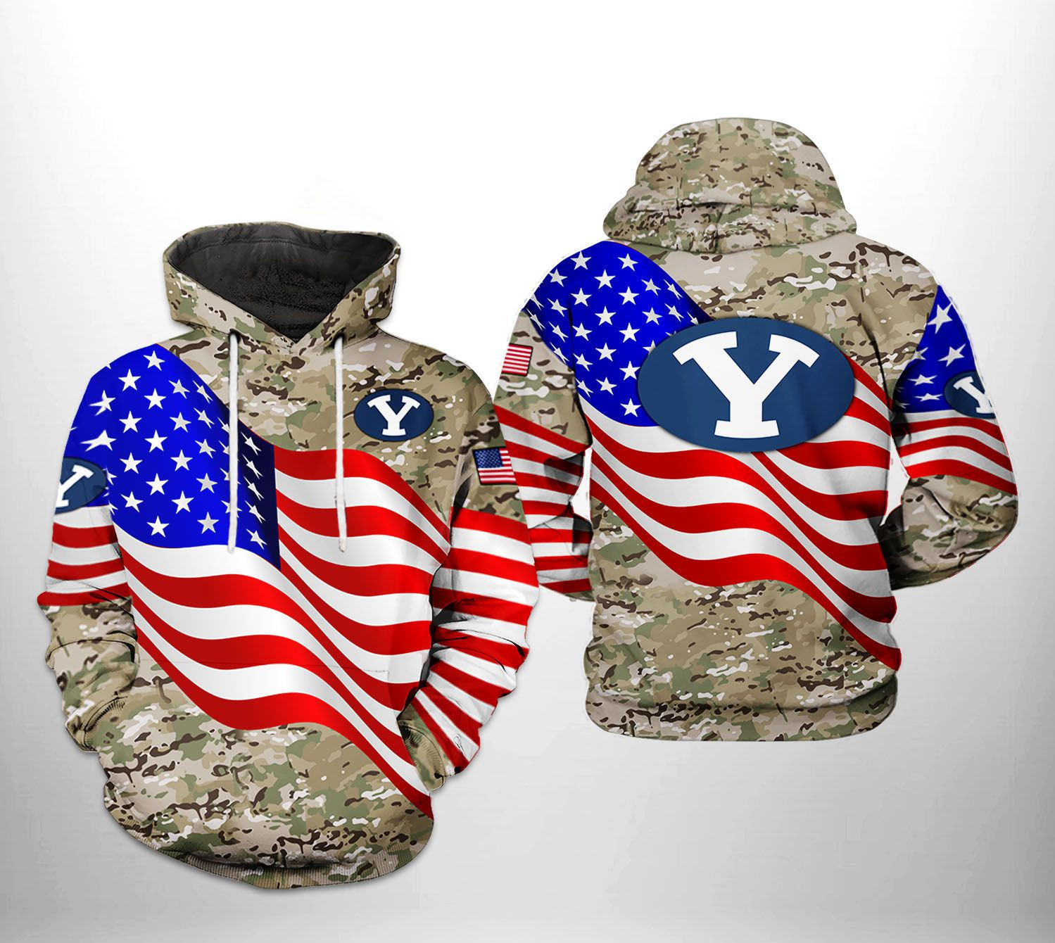 BYU Cougars NCAA US Flag Camo Veteran Hoodie Zip Hoodie