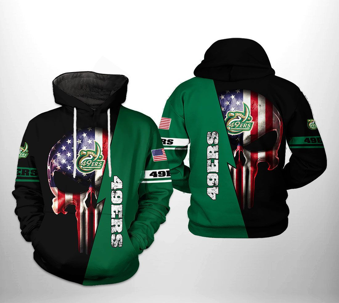 Charlotte 49ers NCAA US Flag Skull Hoodie Zip Hoodie
