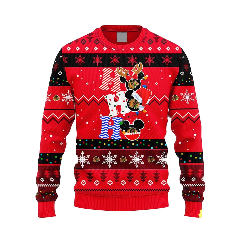 Chicago Blackhawks Mickey Ho Ho Ho Ugly Christmas Sweater