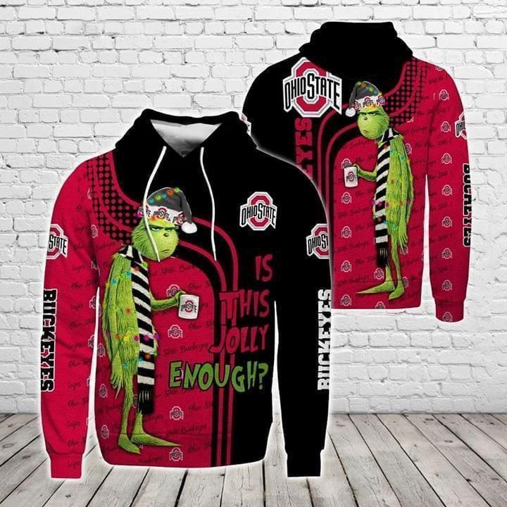 Christmas Grinch Is This Jolly Enough Ohio State Buckeyes Ncaa Skull Hoodie Zip Hoodie