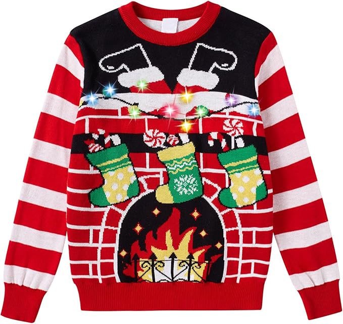 Christmas Stockings and Fireplace Ugly Christmas Sweater