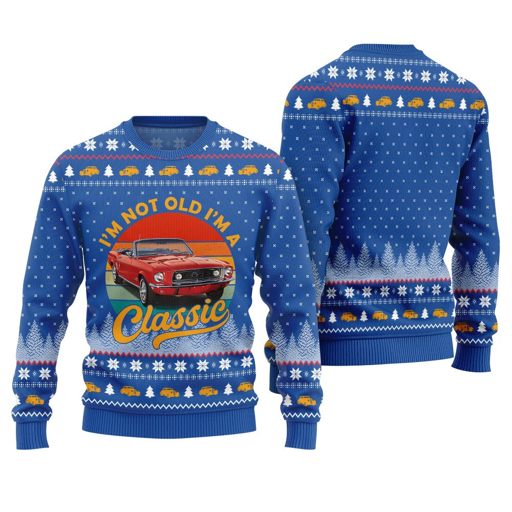 Classic Car Im Not Old, Im a Classic Ugly Christmas Sweater Blue