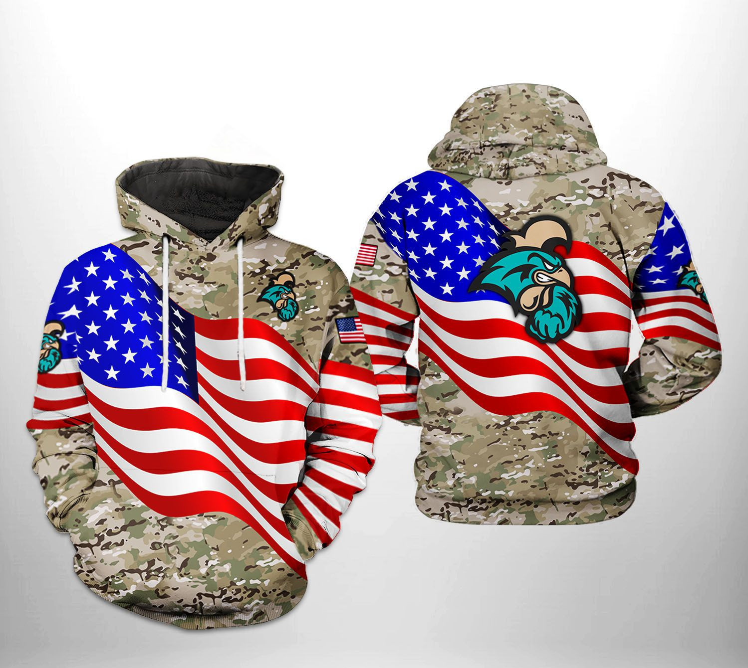 Coastal Carolina Chanticleers NCAA US Flag Camo Veteran Hoodie Zip Hoodie
