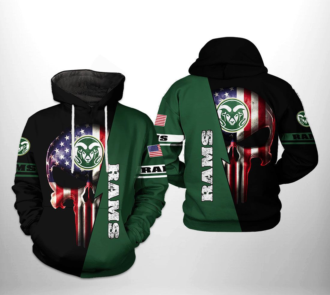 Colorado State Rams NCAA US Flag Skull Hoodie Zip Hoodie