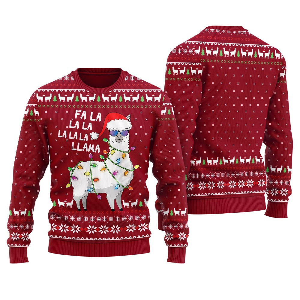 Cool Llama Ugly Christmas Sweater Red