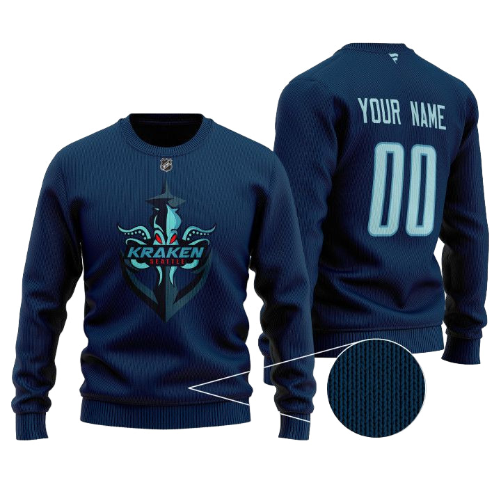 Custom Name Number Nhl Seattle Kraken Premium Sweater