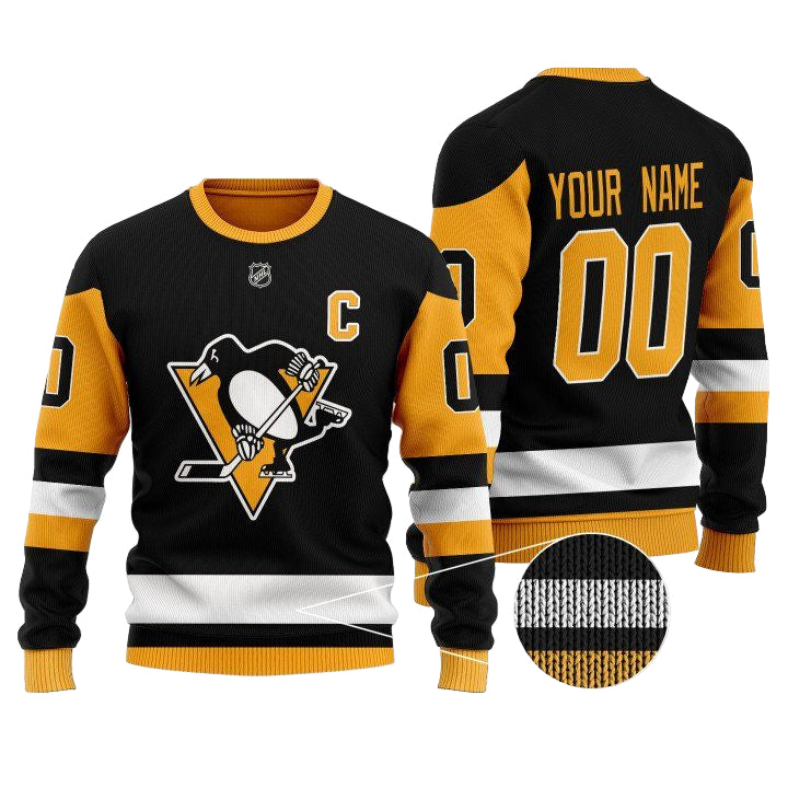 Custom Name Number Pittsburgh Penguins Nhl Black 3D Sweater