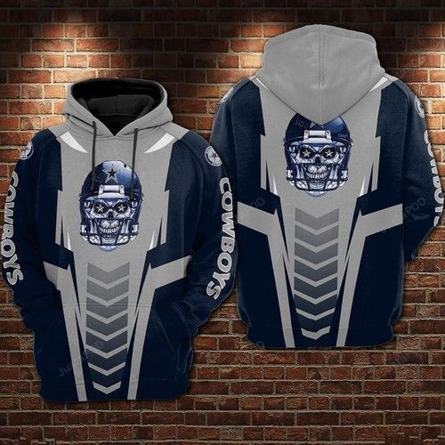 Dallas Cowboys NFL Football Skull Hoodie Zip Hoodie Version 1346