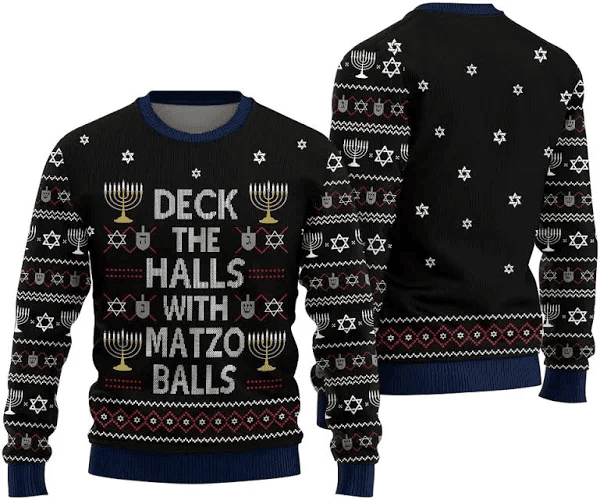 Deck The Halls With Matzo Balls Ugly Hanukkah Sweater