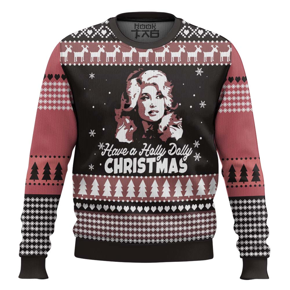 Dolly Parton Holly Dolly Christmas Pine Tree Pattern Ugly Christmas Sweater