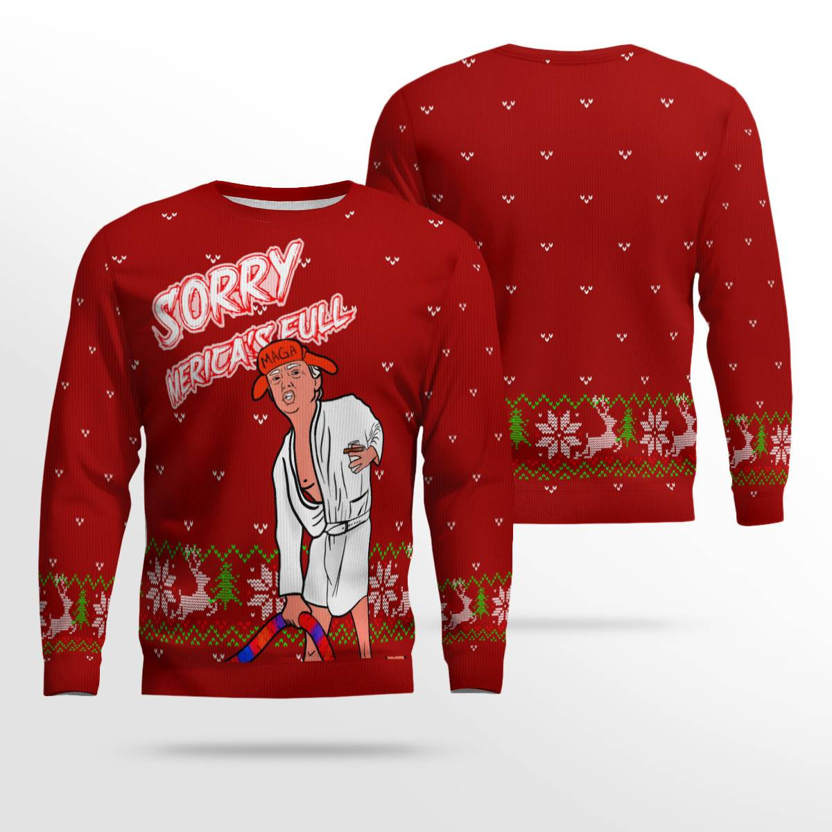 Donald Sorry Mericas Full Ugly Christmas Sweater Red