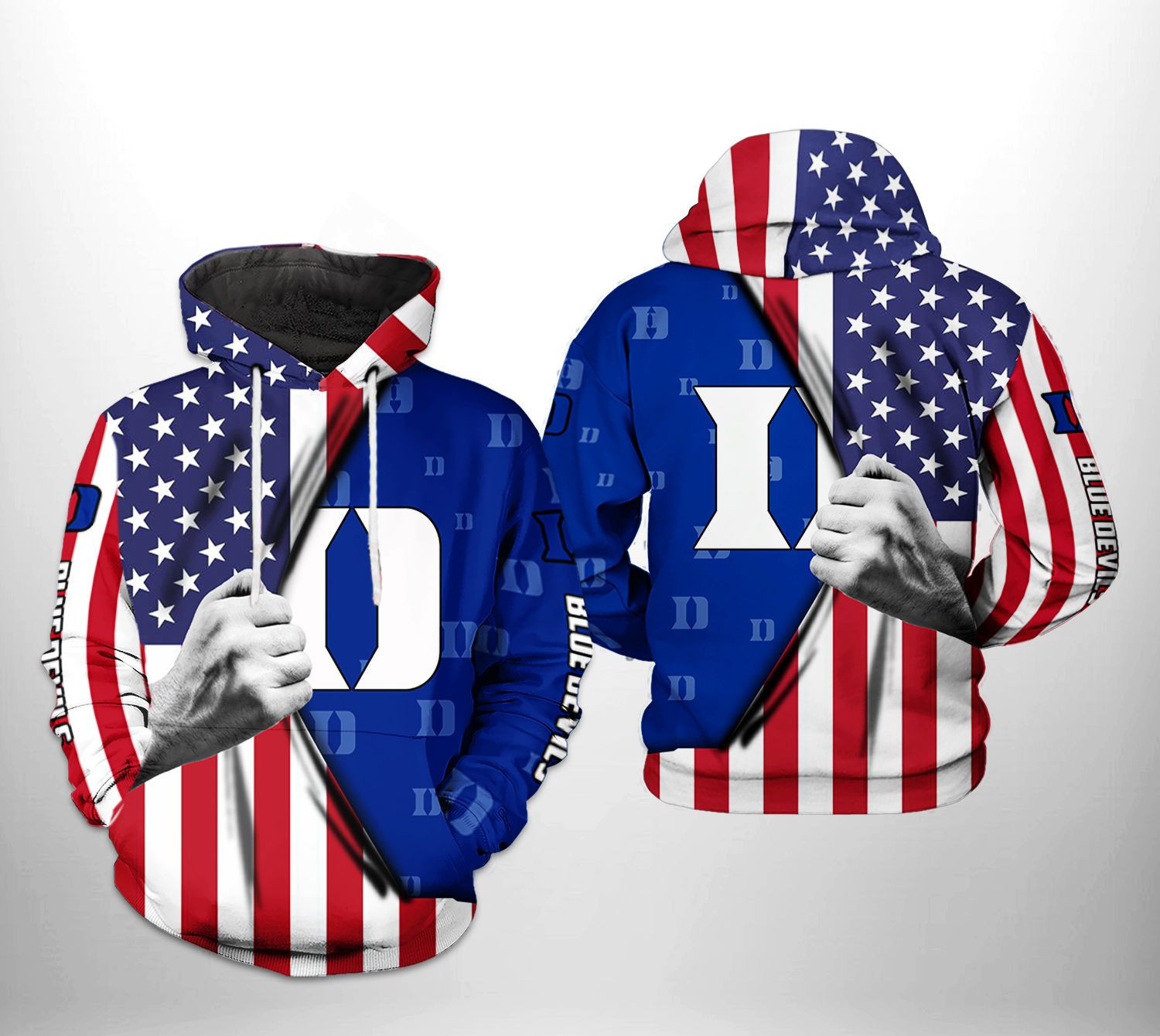 Duke Blue Devils NCAA US FLag Hoodie Zip Hoodie Version 1871