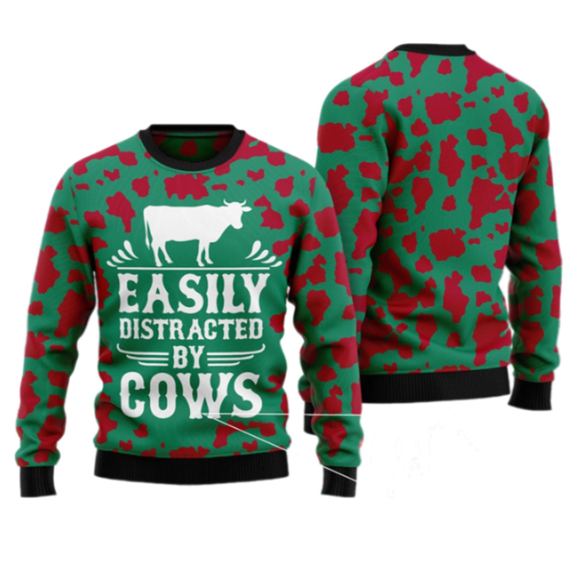 Easily Distracted By Cows Ugly Christmas Sweater