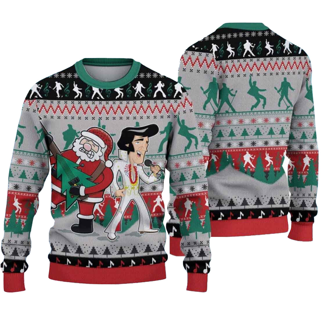 Elvis Presley With Santa Christmas Ugly Sweater