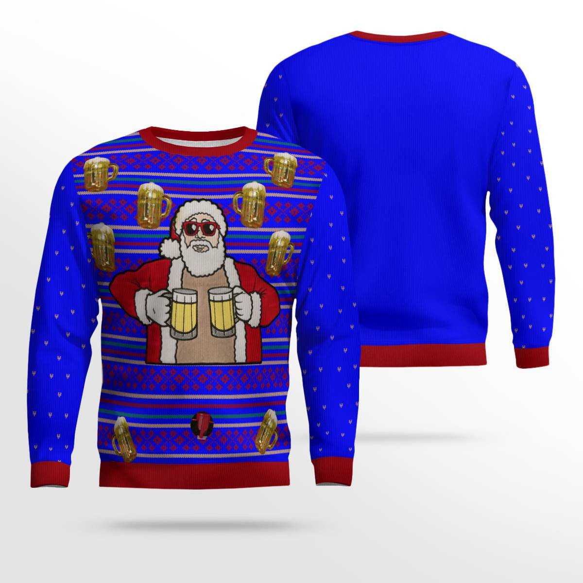Fill Me Up Santa Beverage Dispenser Ugly Chirstmas Sweater Blue
