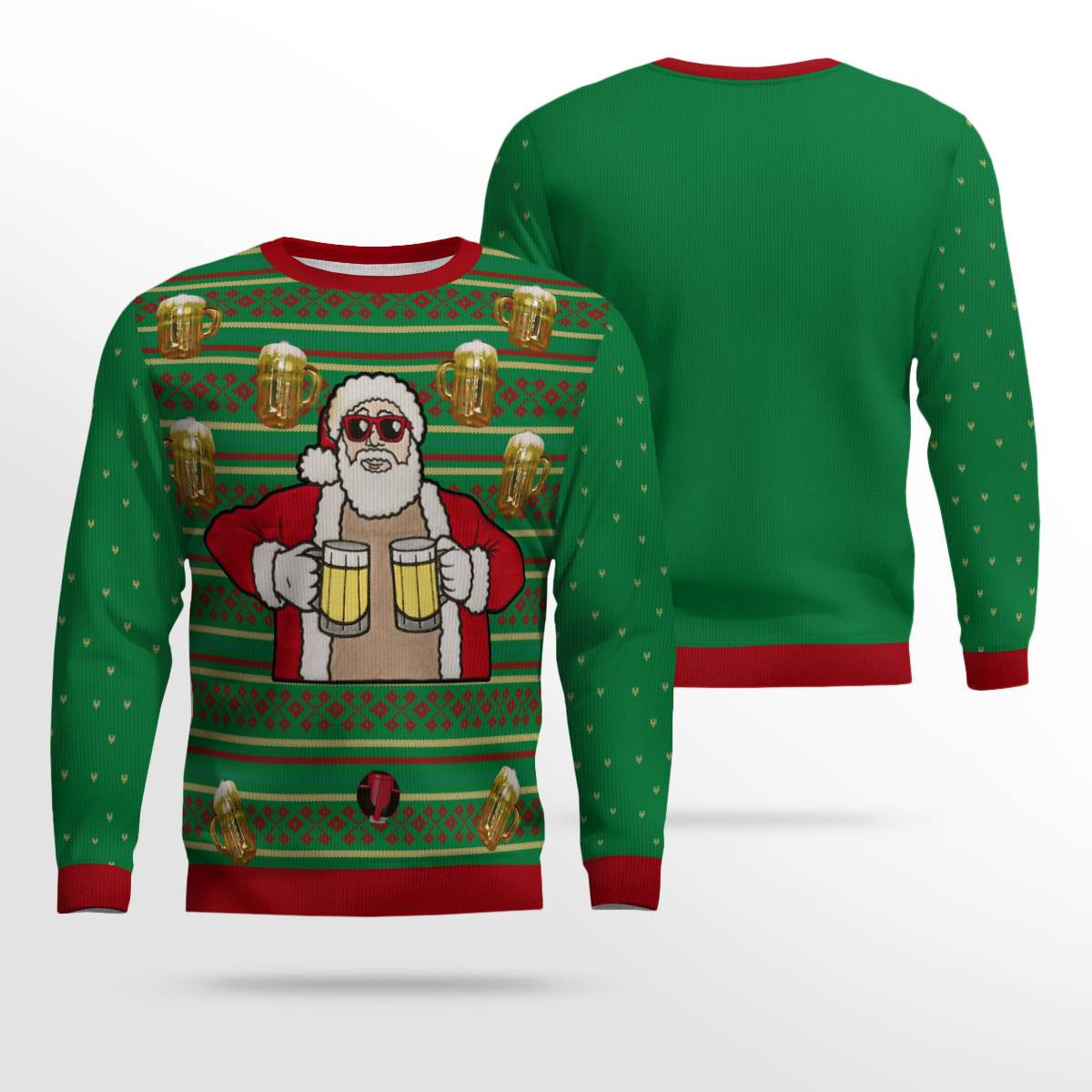 Fill Me Up Santa Beverage Dispenser Ugly Chirstmas Sweater Green
