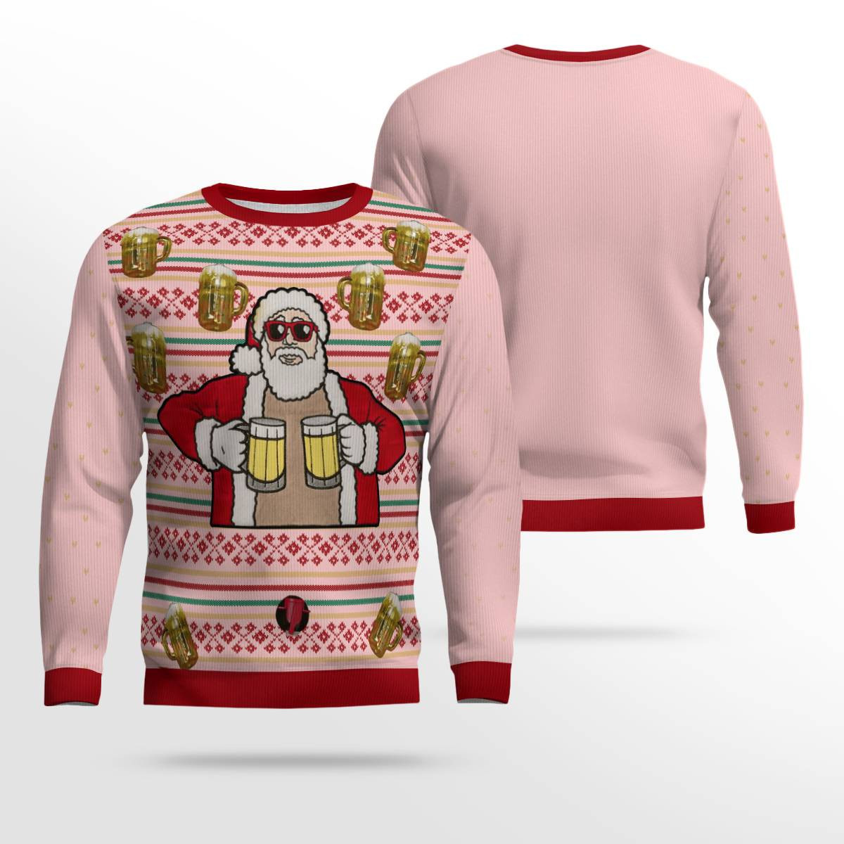 Fill Me Up Santa Beverage Dispenser Ugly Chirstmas Sweater Powder Pink
