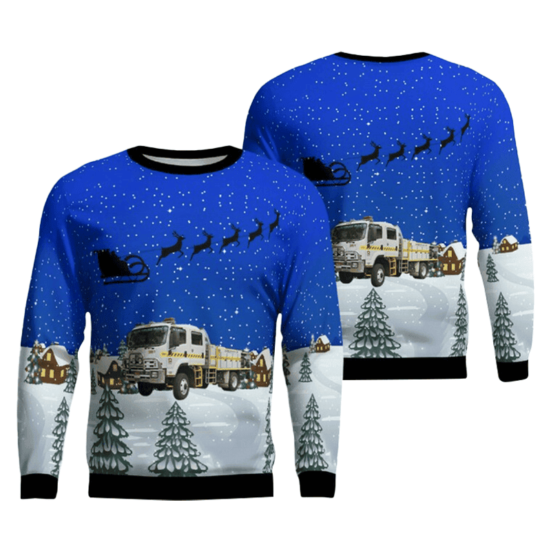 Firefighter Car Santa Reindeer Sleigh Ugly Christmas Sweater