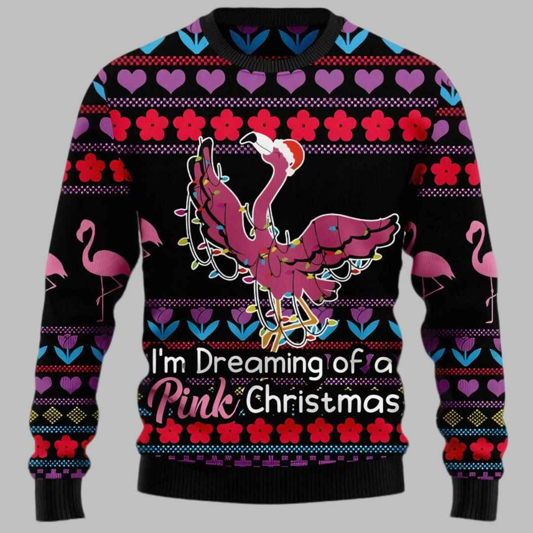 Flamingo Im Dreaming Of A Pink Christmas Ugly Christmas Sweater