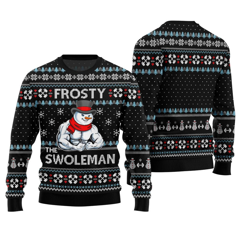 Frosty the Swole Man Ugly Christmas Sweater Black