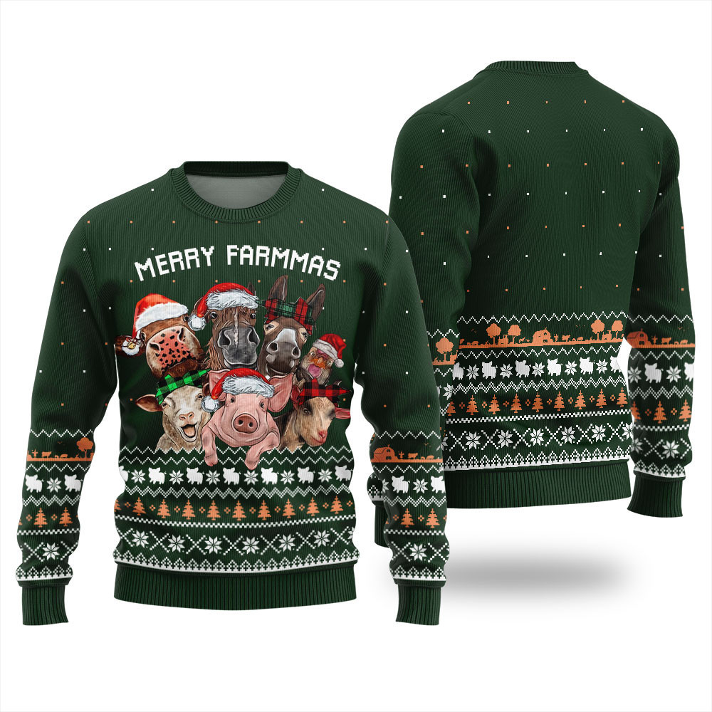 Funny Merry Farmmas Ugly Christmas Sweater Green