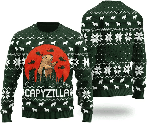 Funny Monster Capybara Capyzilla Funny Christmas Sweater