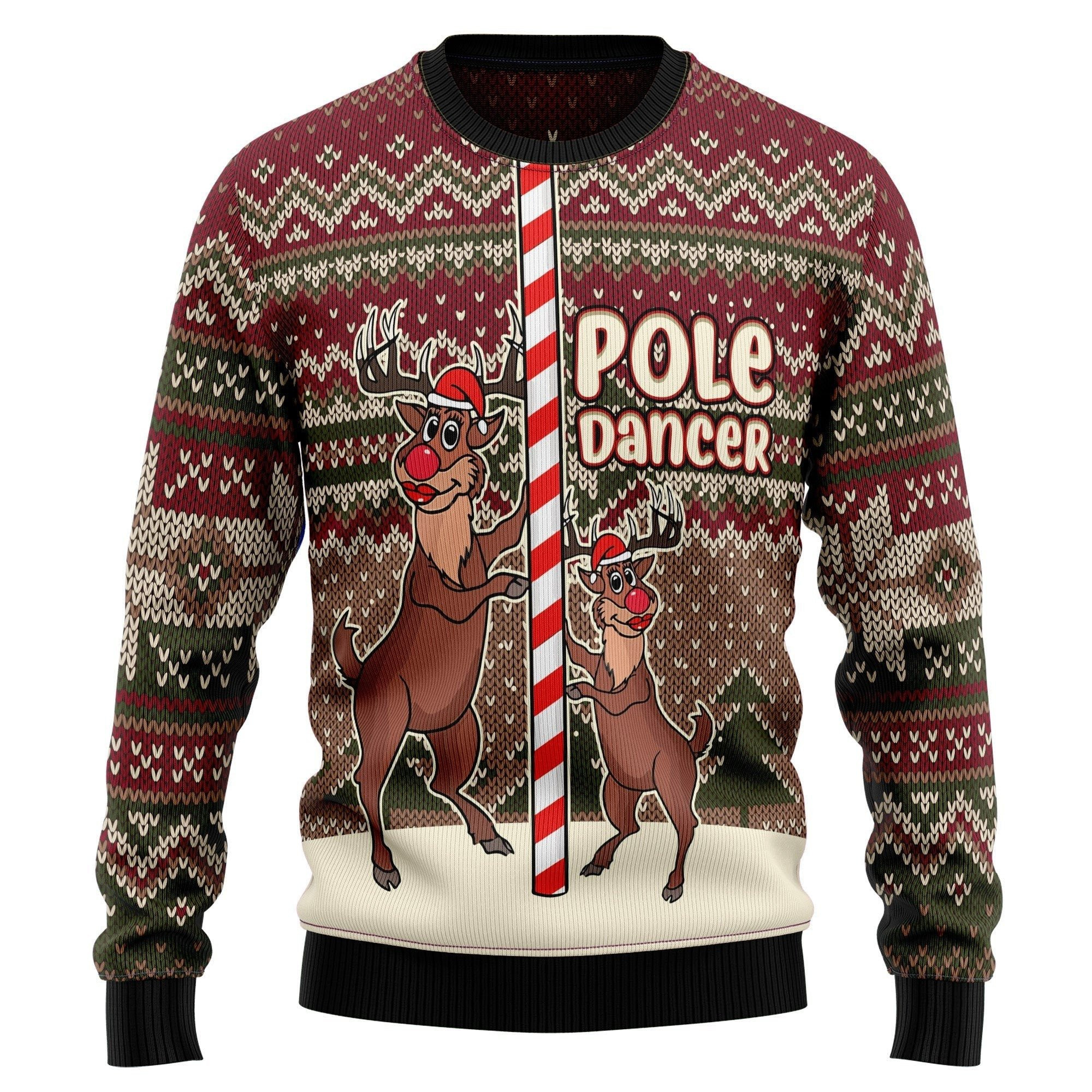 Funny Reindeer Pole Dancer Ugly Christmas Sweater