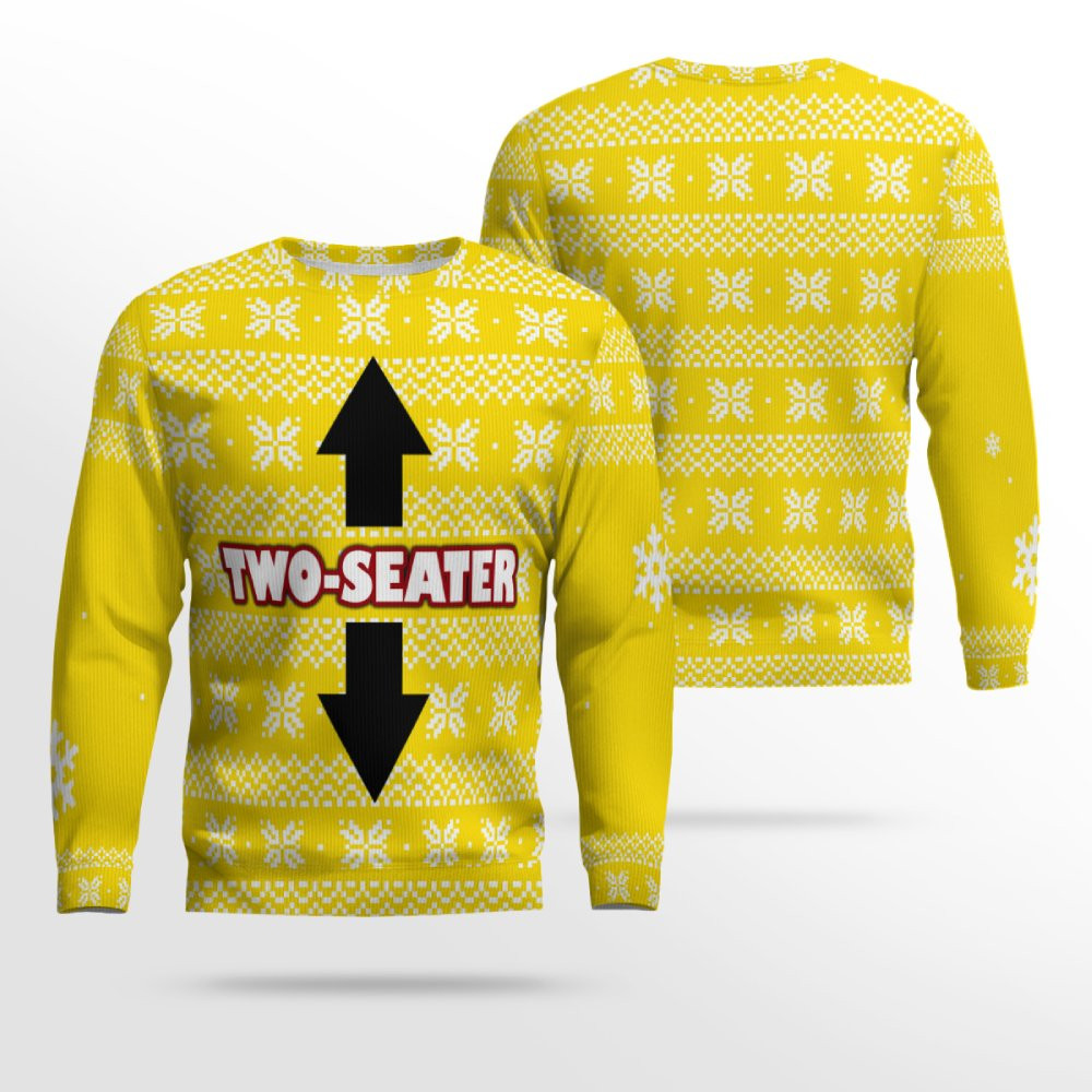 Funny Two-Seater Ugly Christmas Sweater Golden Yellow