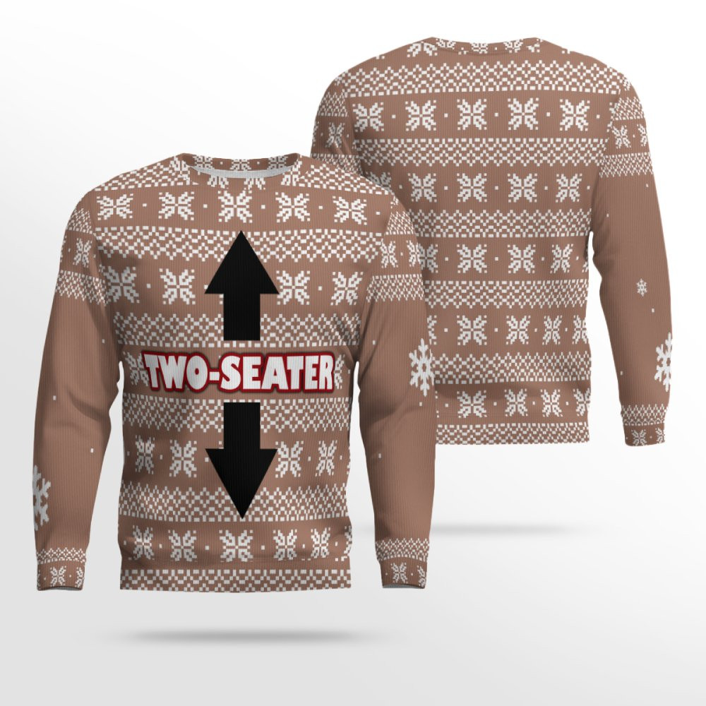 Funny Two-Seater Ugly Christmas Sweater Mocha Mousse