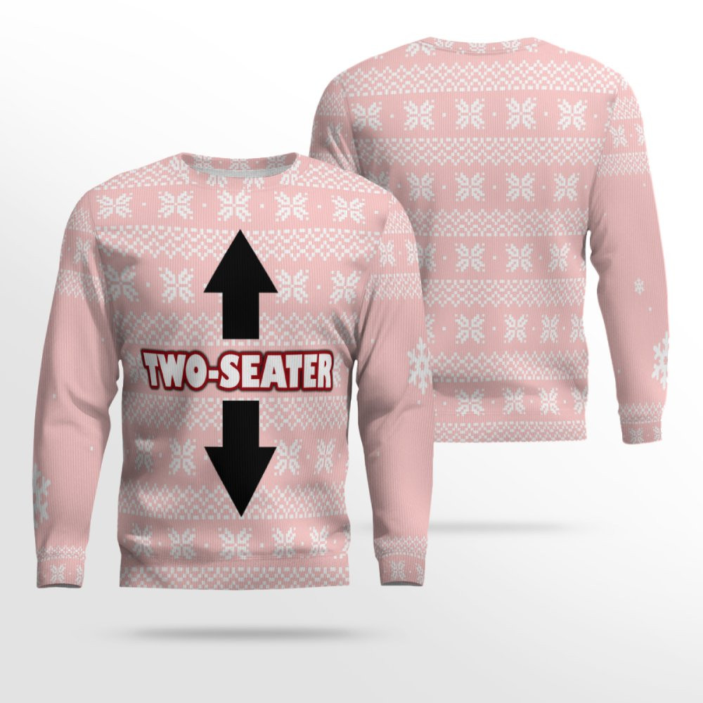 Funny Two-Seater Ugly Christmas Sweater Powder Pink