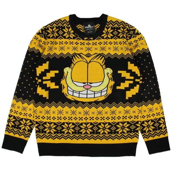 Garfield Cat Big Grin Fair Isle Black Ugly Christmas Sweater