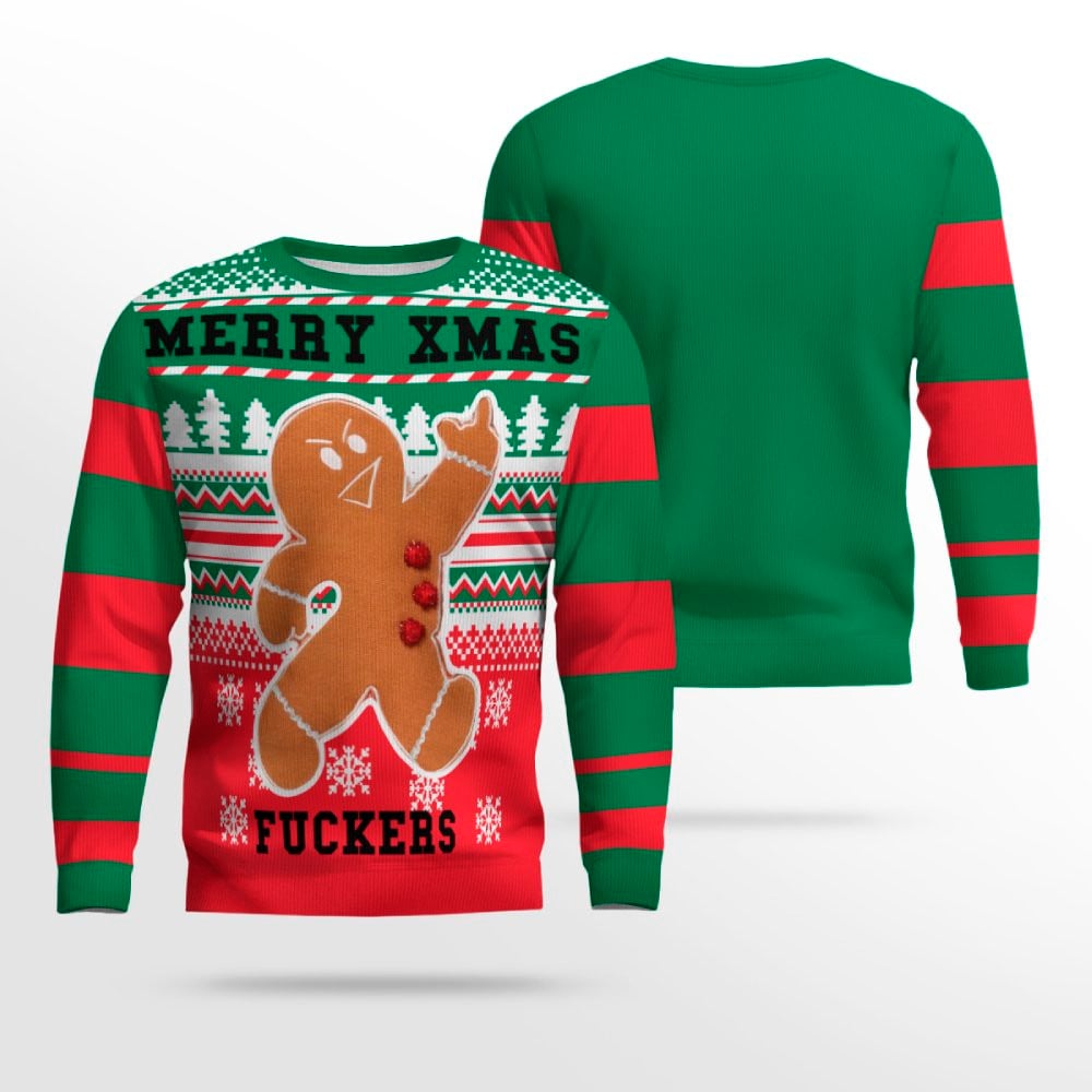 Gingerbread Merry Xmas Fuckers Ugly Christmas Sweater