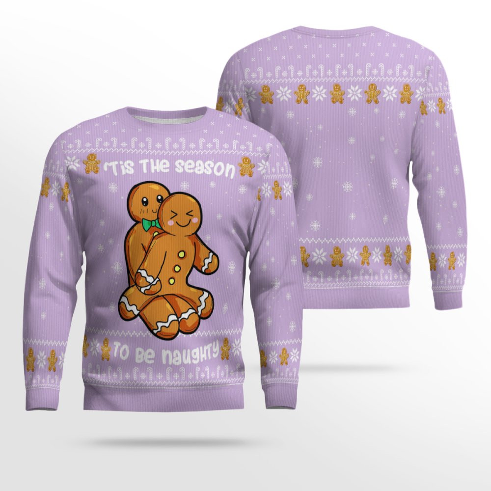 Gingerbread Tis The Season To Be Naughty Christmas Sweater Dreamy Lavender