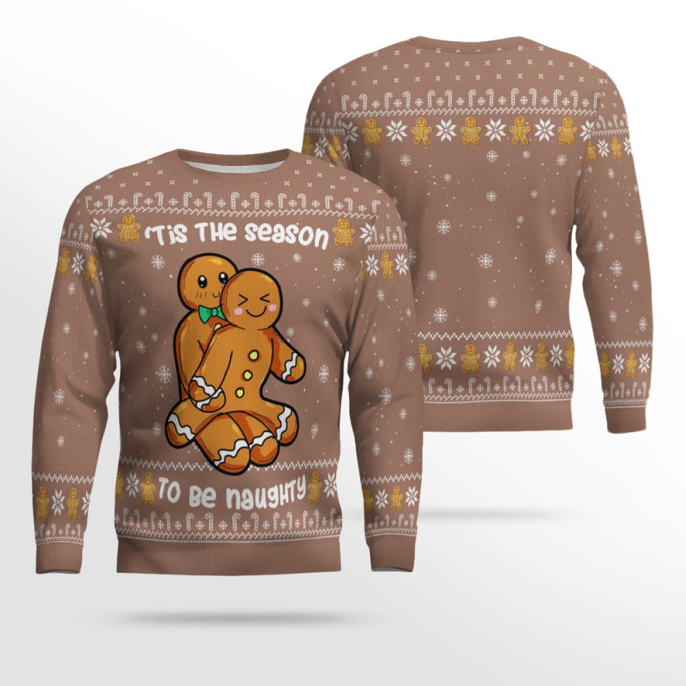 Gingerbread Tis The Season To Be Naughty Christmas Sweater Mocha Mousse