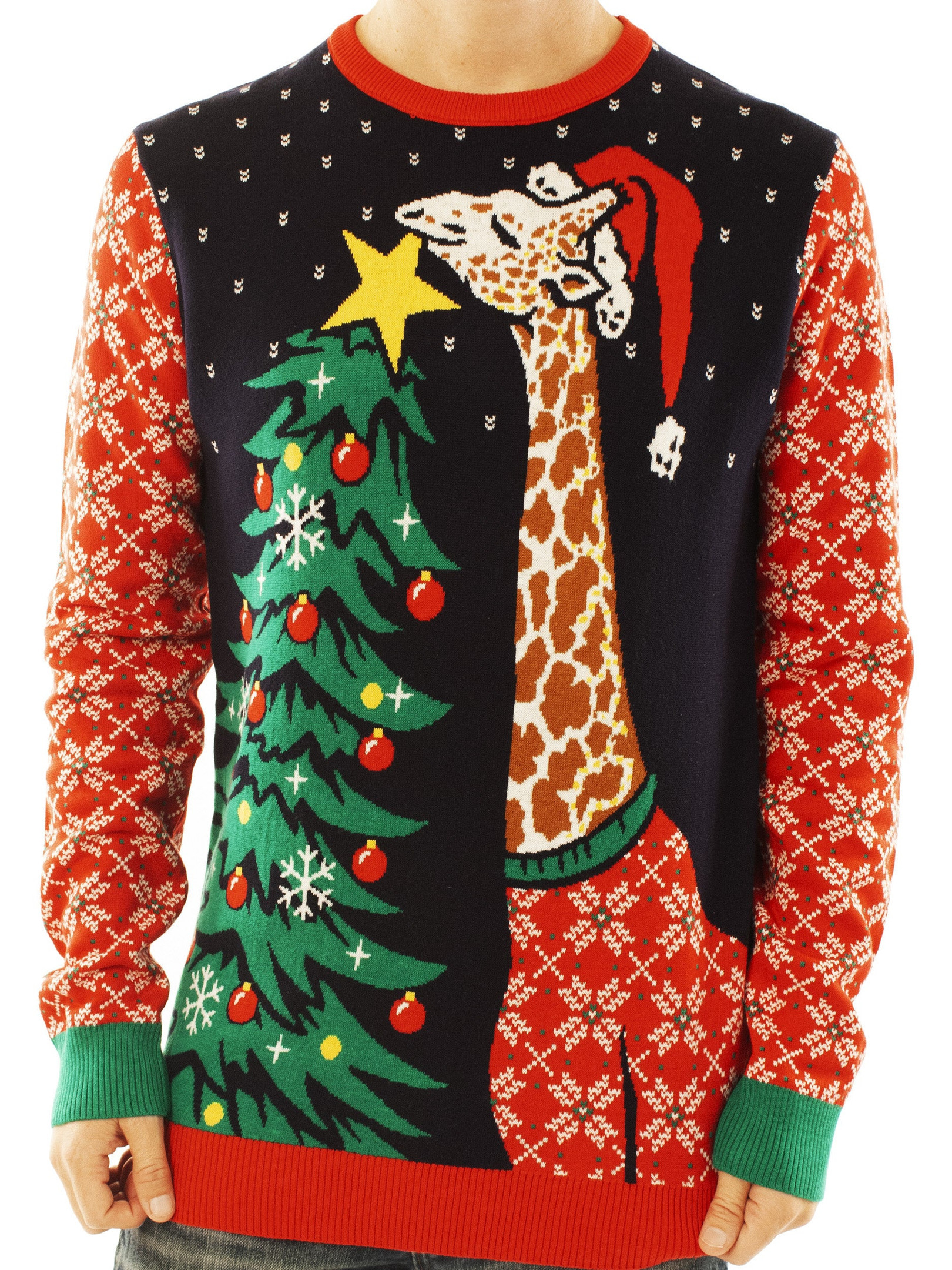 Giraffe Hanging Star Ugly Christmas Sweater