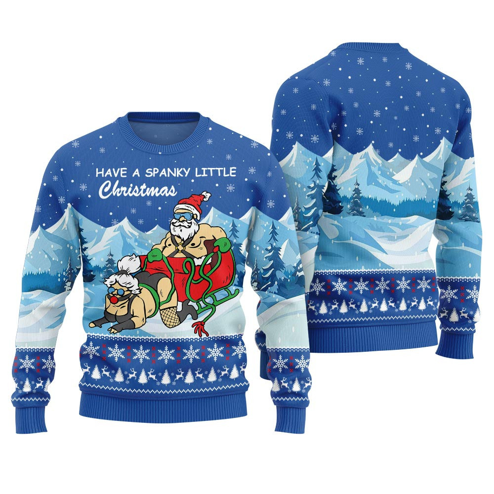 Have A Spanky Little Christmas Ugly Christmas Sweater Blue