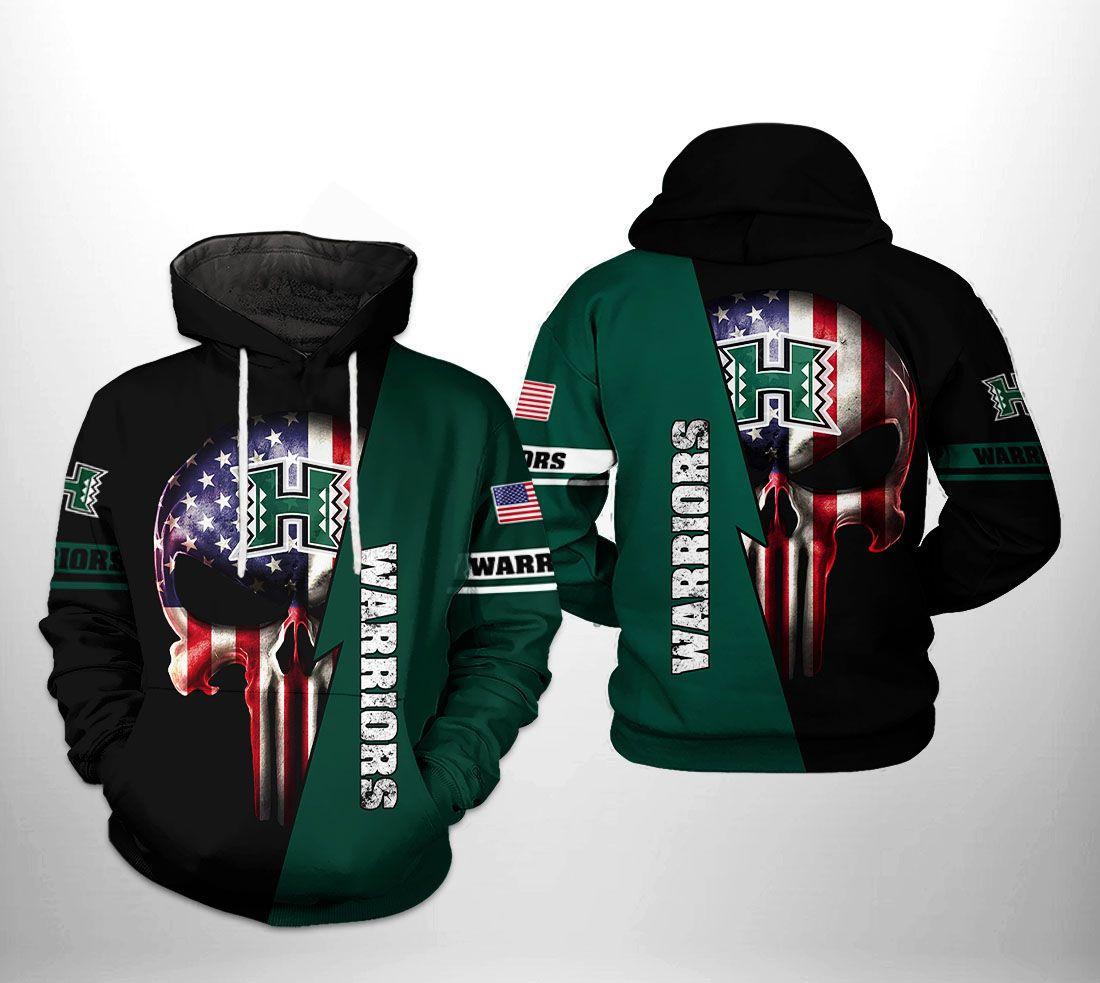 Hawaii Rainbow Warriors NCAA US Flag Skull Hoodie Zip Hoodie