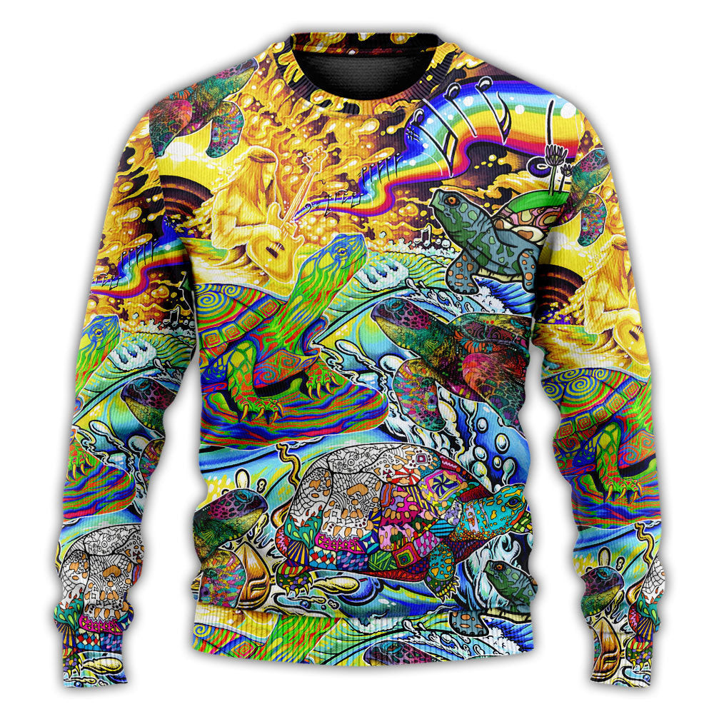Hippie Turtle Colorful Art Peace Ugly Christmas Sweaters